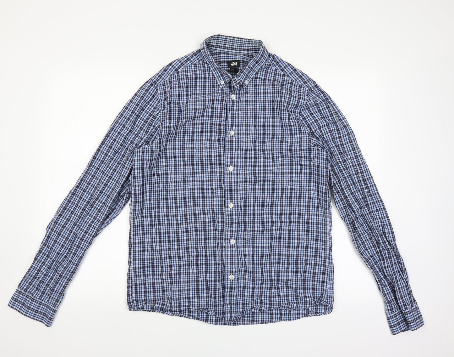 Mens UK Size M H&M Blue  Button-Up Long Sleeve Casual Shirt