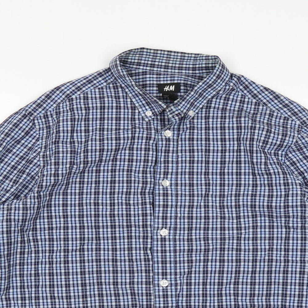 Mens UK Size M H&M Blue  Button-Up Long Sleeve Casual Shirt