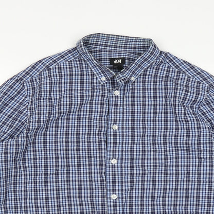 Mens UK Size M H&M Blue  Button-Up Long Sleeve Casual Shirt