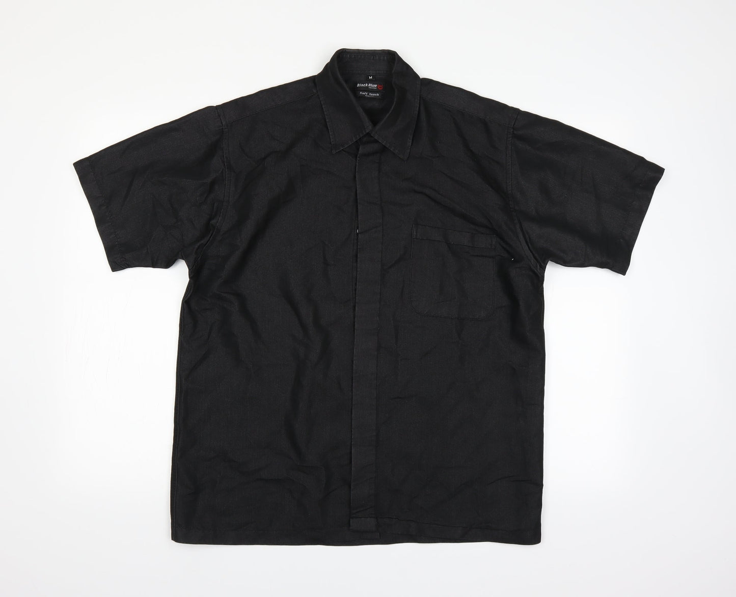 Mens UK Size M Black Blue Black  Button-Up Short Sleeve Casual Shirt