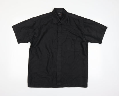 Mens UK Size M Black Blue Black  Button-Up Short Sleeve Casual Shirt