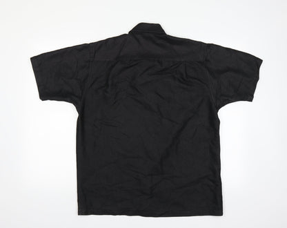 Mens UK Size M Black Blue Black  Button-Up Short Sleeve Casual Shirt