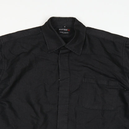 Mens UK Size M Black Blue Black  Button-Up Short Sleeve Casual Shirt