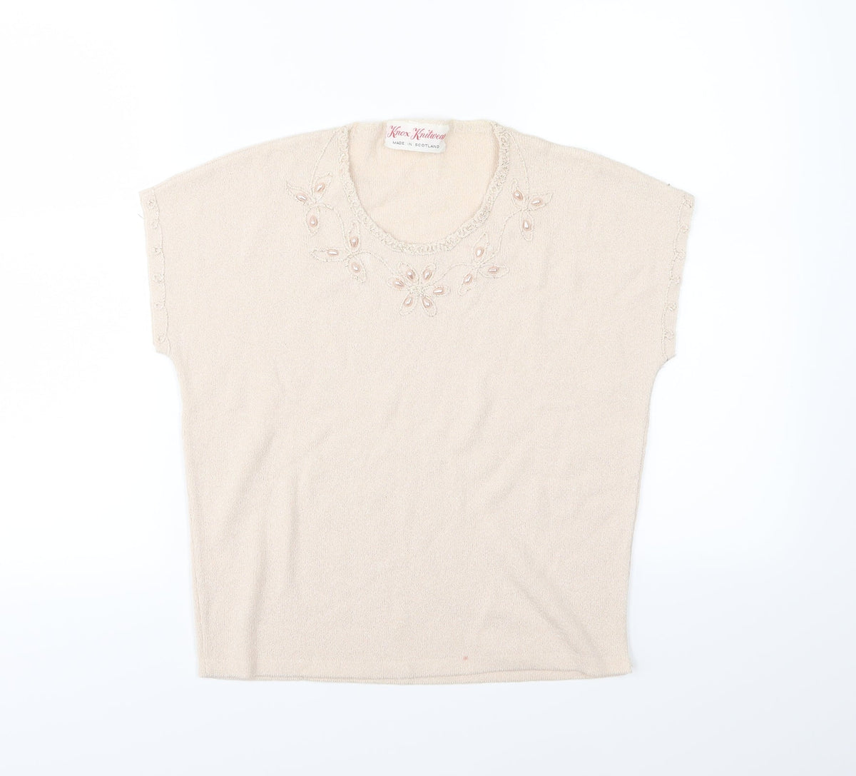 Next Womens Beige Floral Knit Pullover Jumper Size 8  - beaded