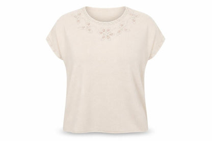 Next Womens Beige Floral Knit Pullover Jumper Size 8  - beaded