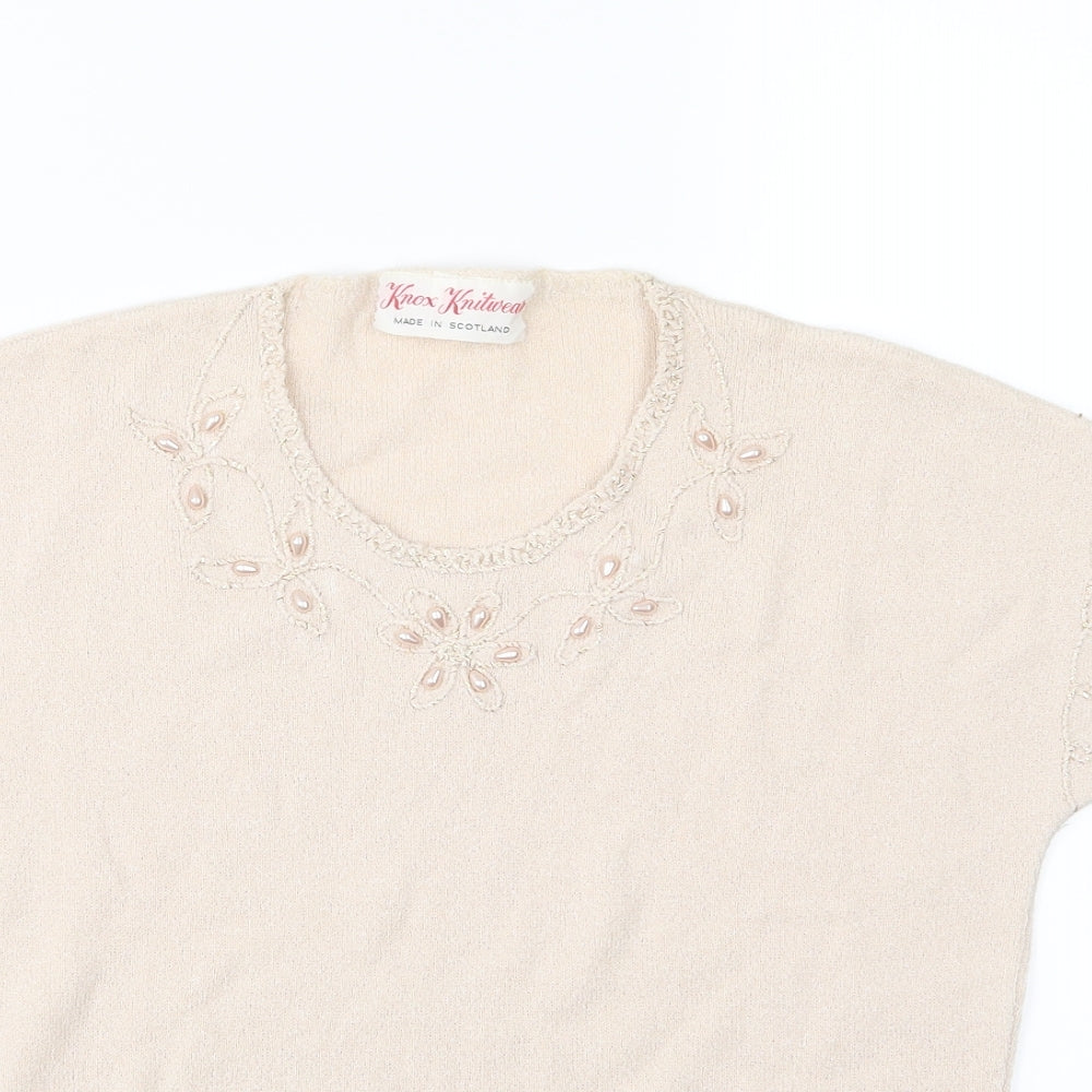 Next Womens Beige Floral Knit Pullover Jumper Size 8  - beaded