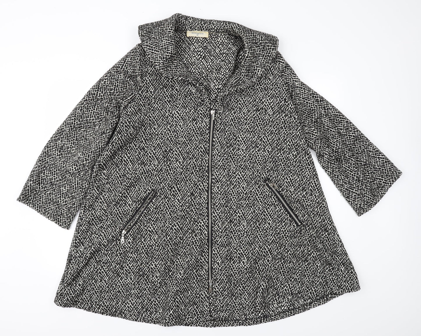 Monacco Womens Black Animal Print  Overcoat Coat Size 12