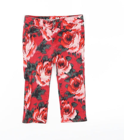 GA Girls Red Floral Denim Capri Jeans Size 18-24 Months