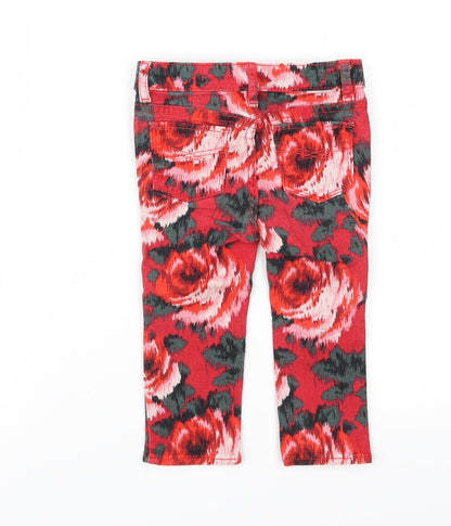 GA Girls Red Floral Denim Capri Jeans Size 18-24 Months