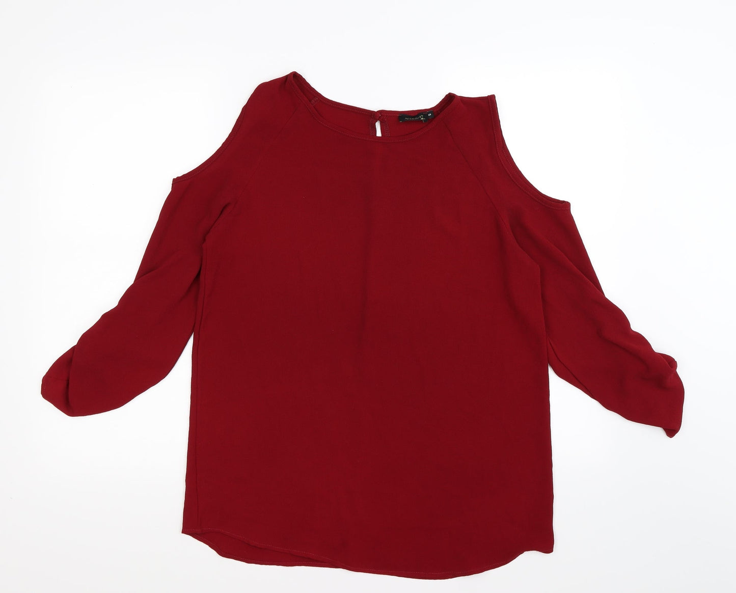 nabila Womens Red  Chiffon Basic Blouse Size S  - cold shoulder