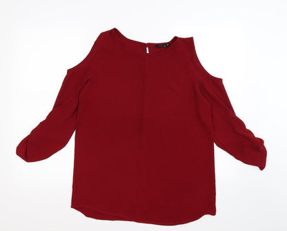 nabila Womens Red  Chiffon Basic Blouse Size S  - cold shoulder