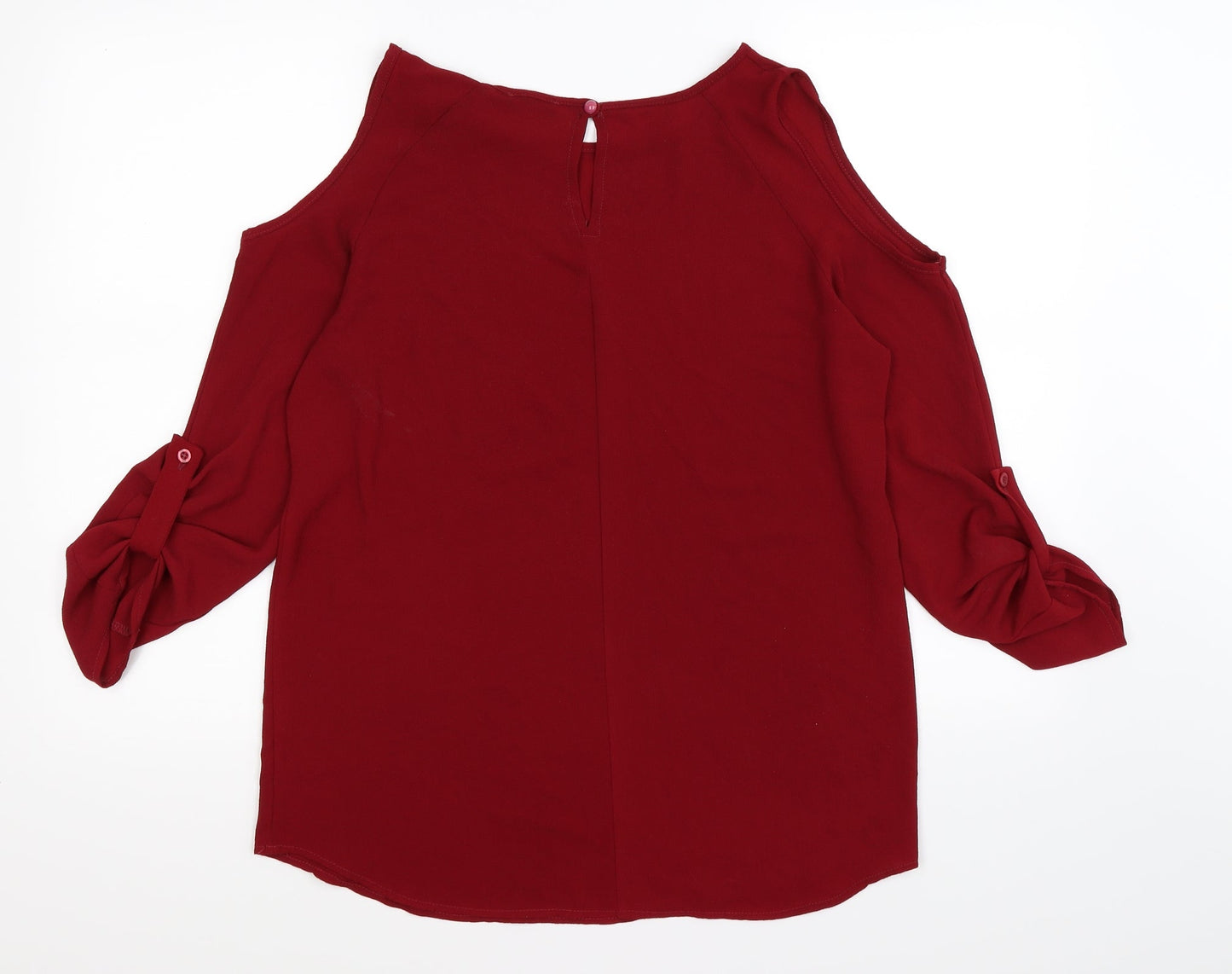 nabila Womens Red  Chiffon Basic Blouse Size S  - cold shoulder
