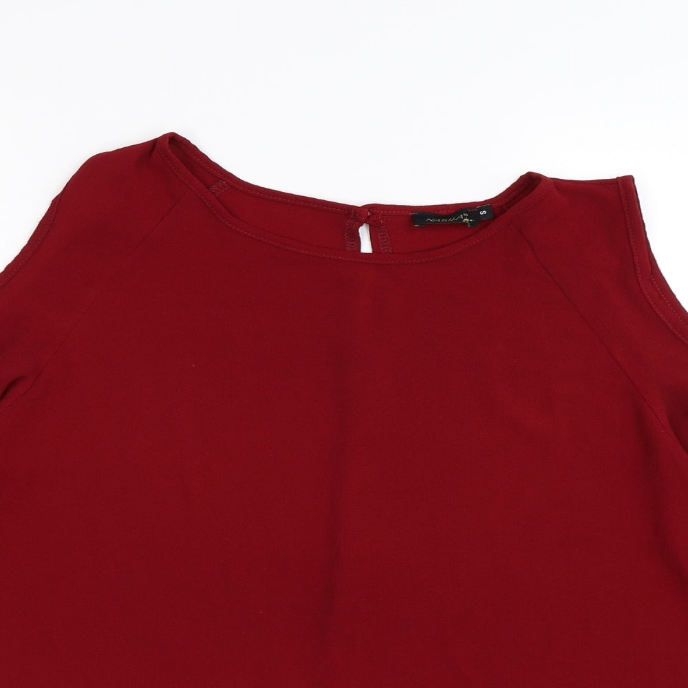 nabila Womens Red  Chiffon Basic Blouse Size S  - cold shoulder