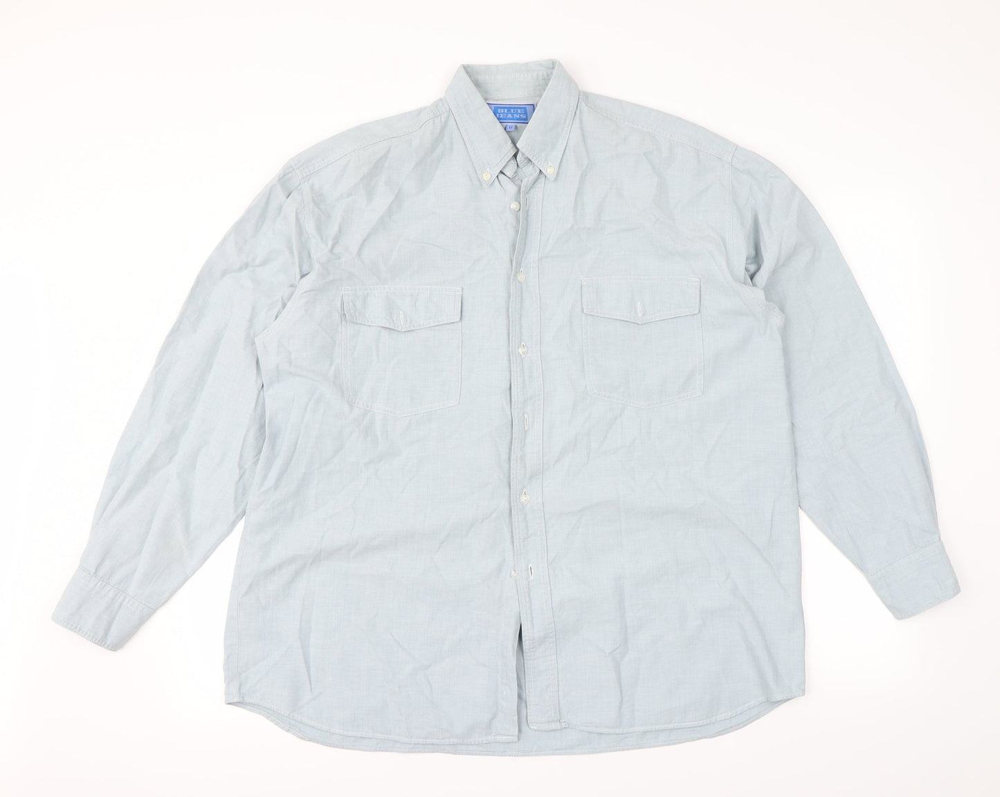 Mens UK Size M Blue jeans Blue  Button-Up Long Sleeve Casual Shirt