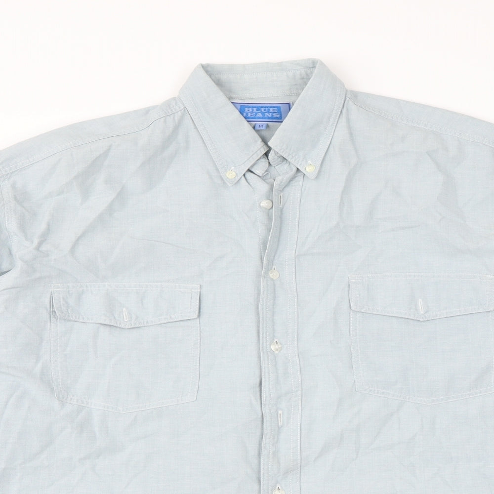 Mens UK Size M Blue jeans Blue  Button-Up Long Sleeve Casual Shirt