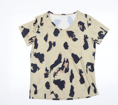 Womens UK Size L Preworn Beige Basic T-Shirt