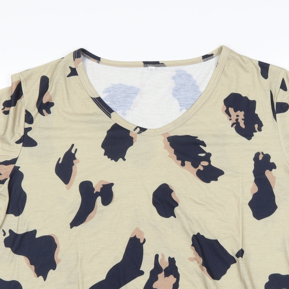 Womens UK Size L Preworn Beige Basic T-Shirt