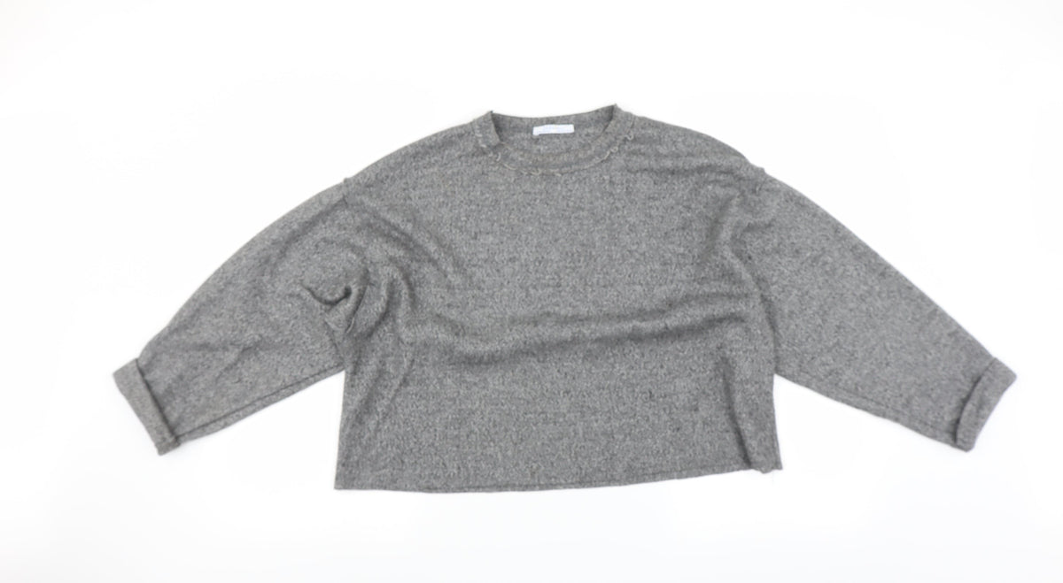 Zara Womens Grey   Pullover Jumper Size S  - CROPPED distressed neckline