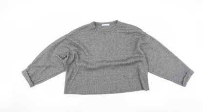 Zara Womens Grey   Pullover Jumper Size S  - CROPPED distressed neckline