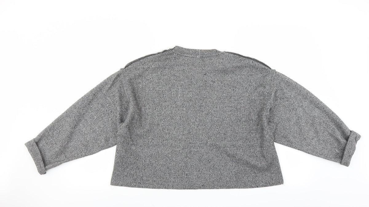 Zara Womens Grey   Pullover Jumper Size S  - CROPPED distressed neckline