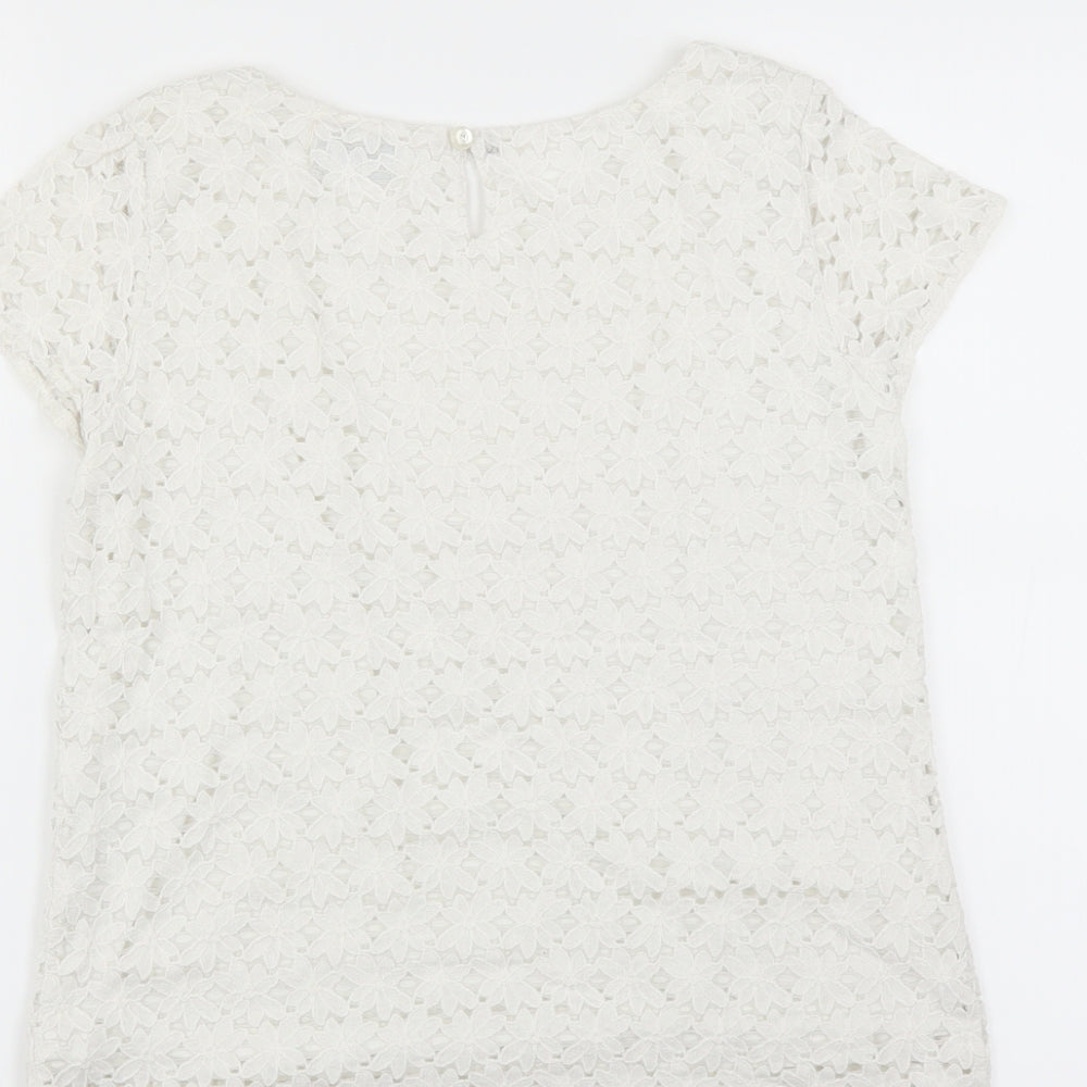Index Womens White Floral  Basic Blouse Size M
