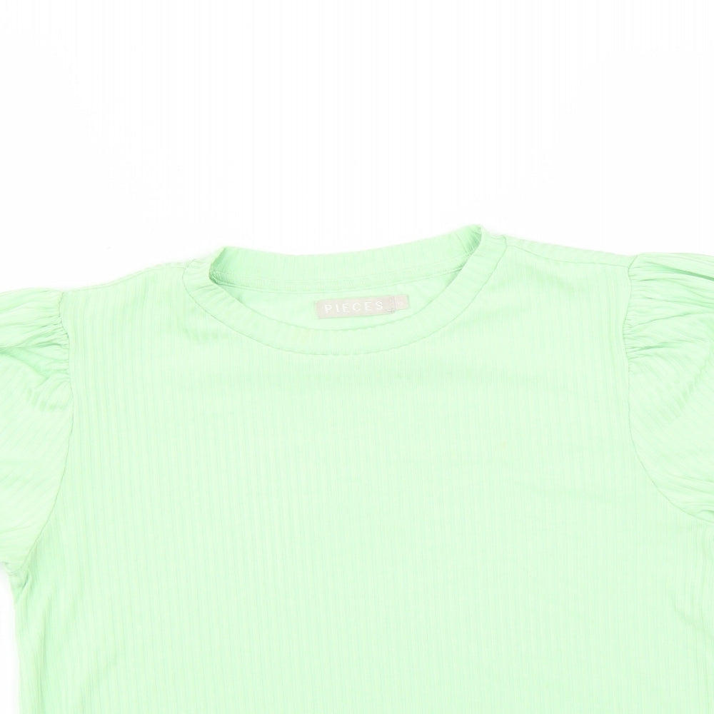 Womens UK Size XS Pieces Green Basic T-Shirt