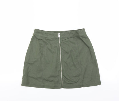 Divided by H&M Womens Green   A-Line Skirt Size 10  - zip front detail