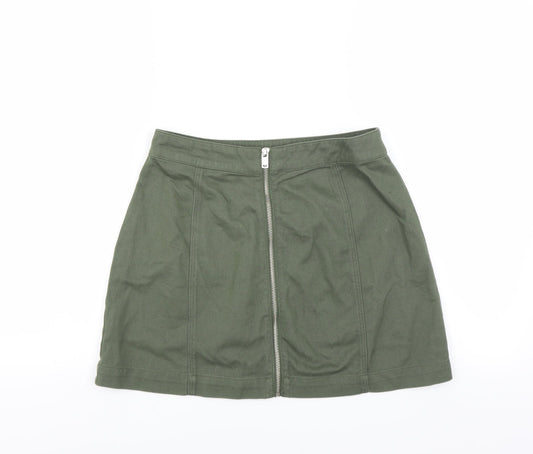 Divided by H&M Womens Green   A-Line Skirt Size 10  - zip front detail