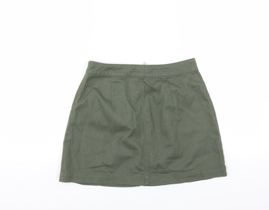 Divided by H&M Womens Green   A-Line Skirt Size 10  - zip front detail