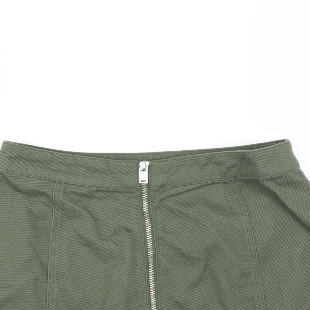Divided by H&M Womens Green   A-Line Skirt Size 10  - zip front detail