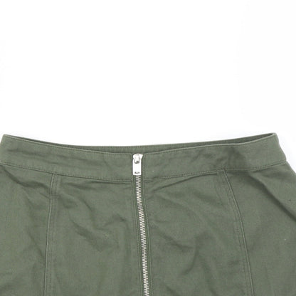 Divided by H&M Womens Green   A-Line Skirt Size 10  - zip front detail