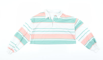Preworn Womens Green Striped  Pullover Jumper Size S  - CROPPED