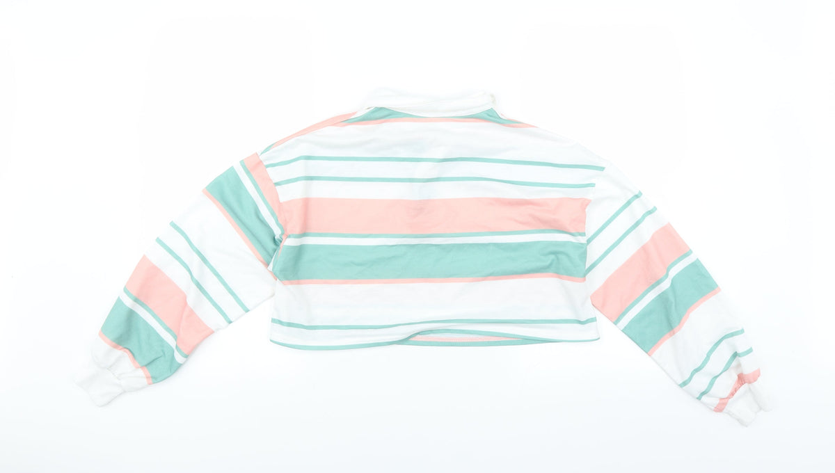 Preworn Womens Green Striped  Pullover Jumper Size S  - CROPPED