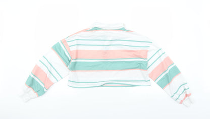 Preworn Womens Green Striped  Pullover Jumper Size S  - CROPPED