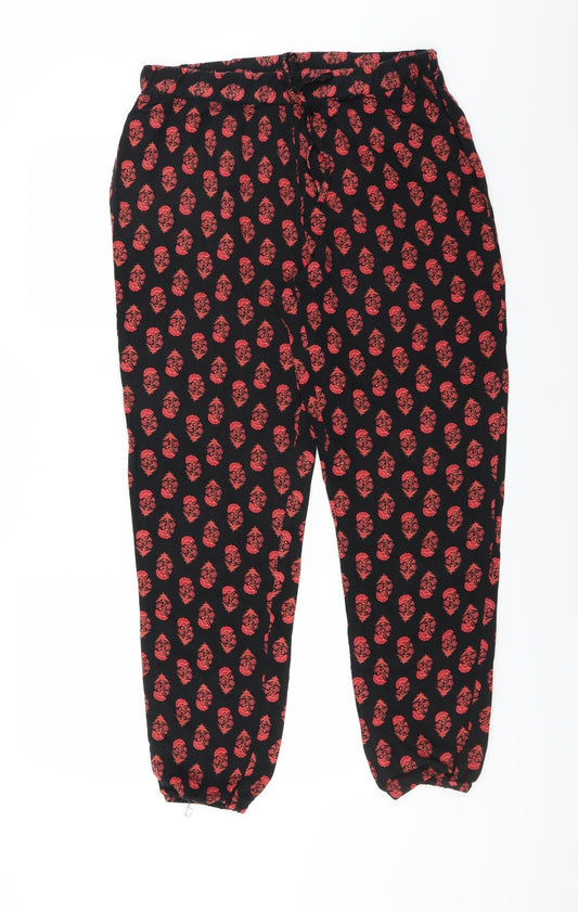 Red Herring Womens Black Floral  Trousers  Size 14 L28 in