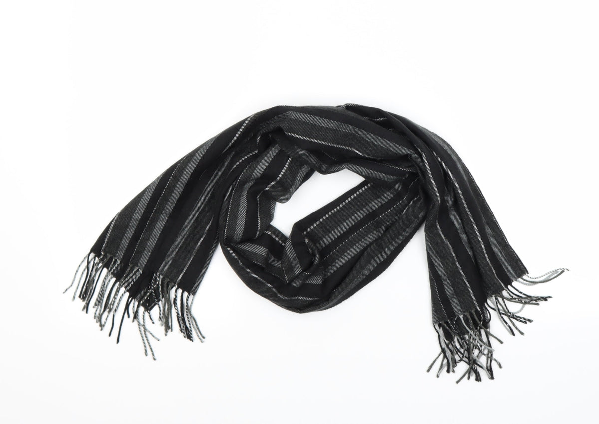 Front view of John Ashford unisex grey striped scarf size regular