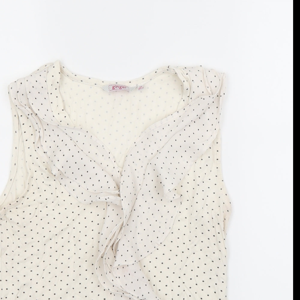 ginger Womens White Polka Dot  Basic T-Shirt Size M