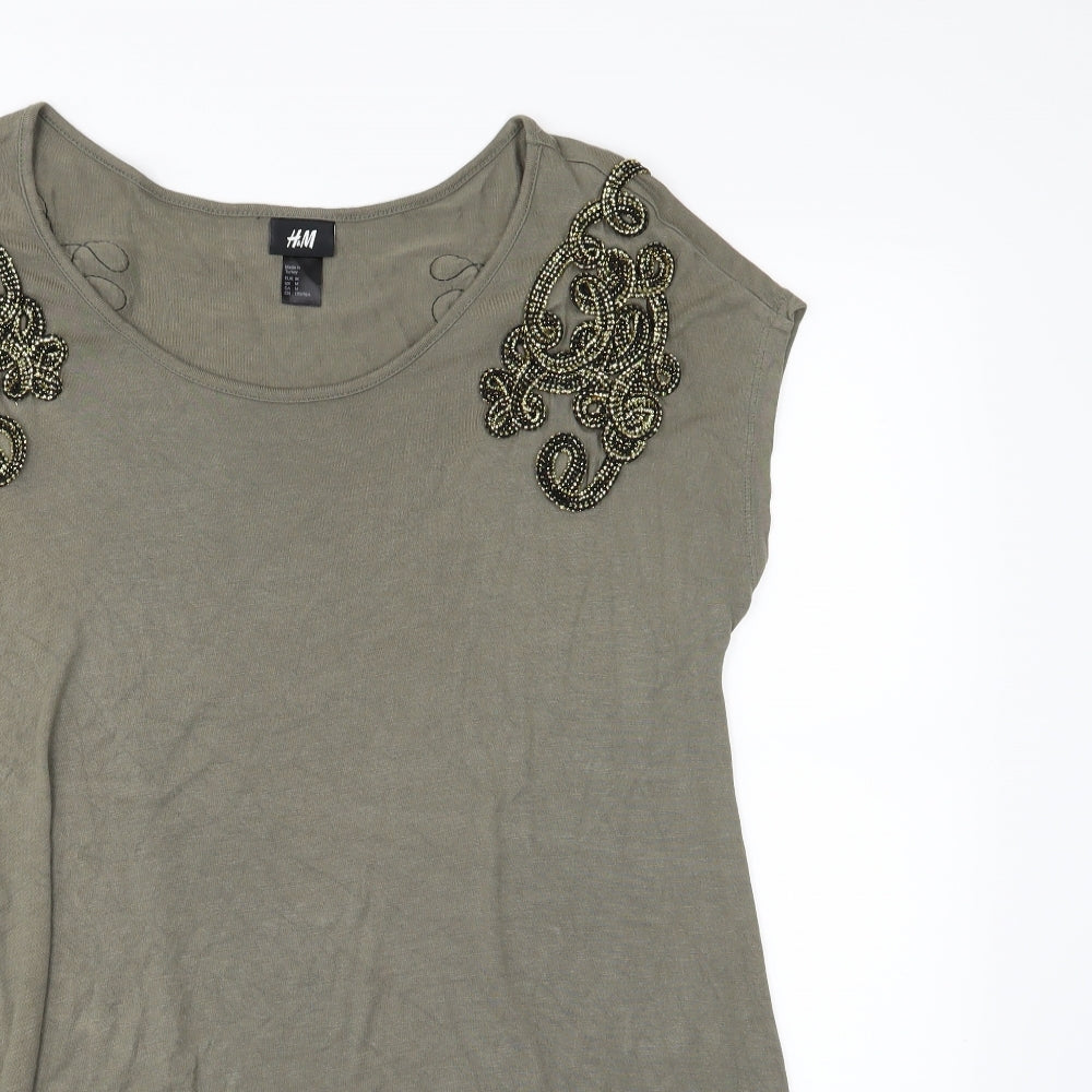 Womens UK Size M H&M Green Basic T-Shirt