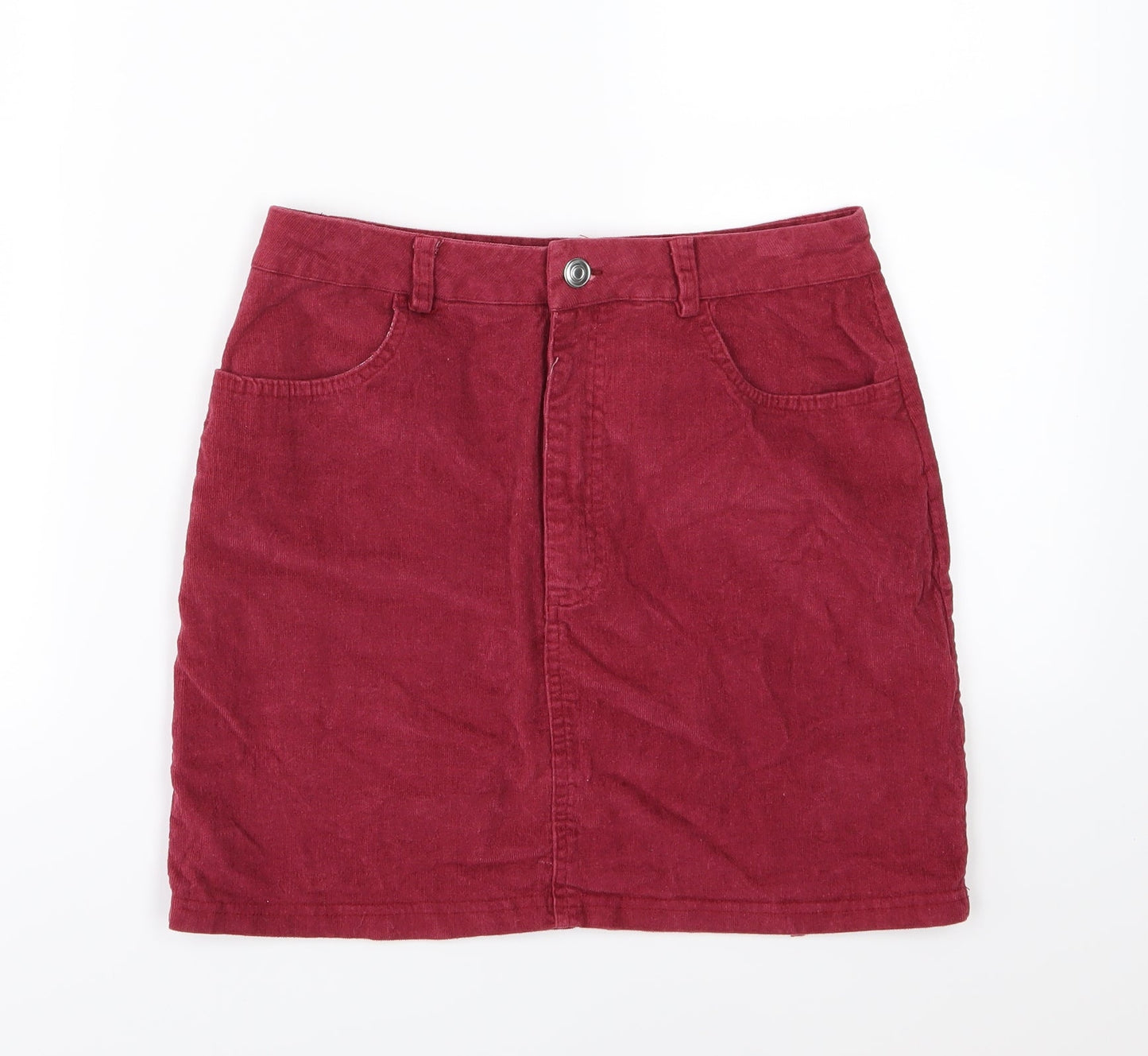 Missguided Womens Red  Corduroy A-Line Skirt Size 10