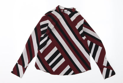 Primark Womens Red Striped Chiffon Basic Blouse Size 6