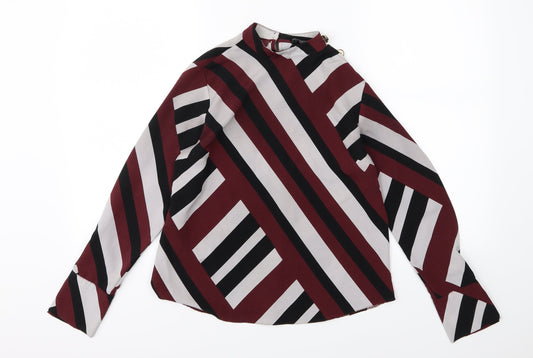 Primark Womens Red Striped Chiffon Basic Blouse Size 6