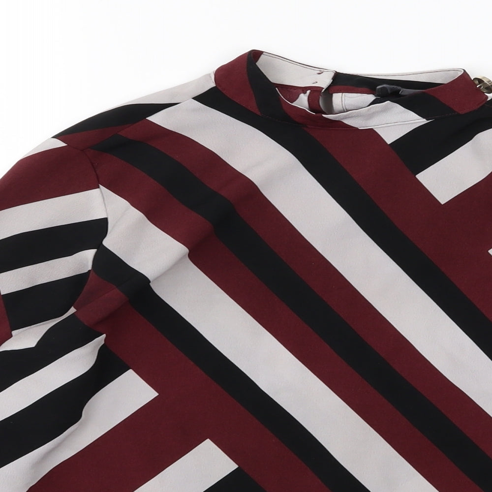 Primark Womens Red Striped Chiffon Basic Blouse Size 6