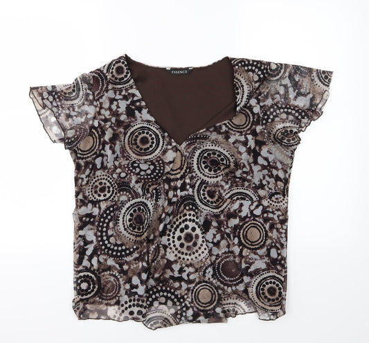 Evans Womens Brown Geometric Chiffon Basic Blouse Size 16