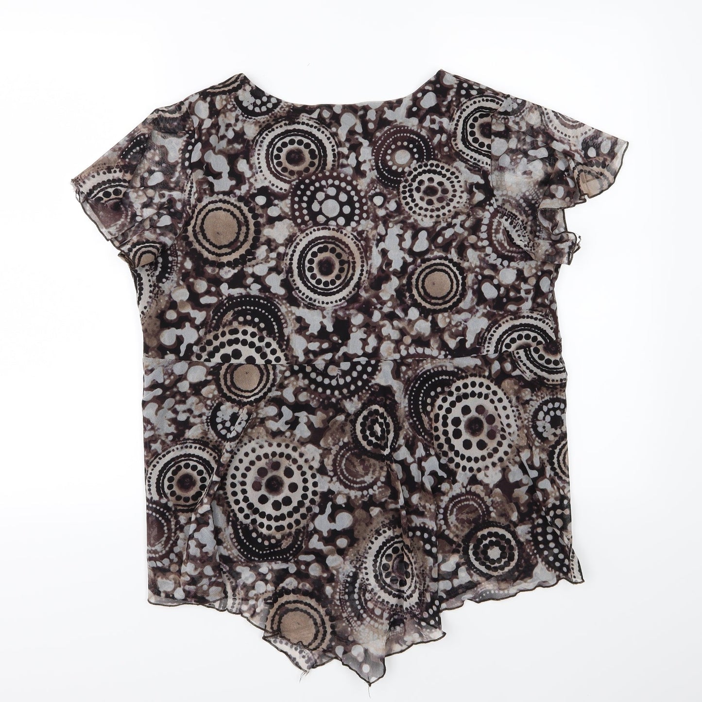 Evans Womens Brown Geometric Chiffon Basic Blouse Size 16