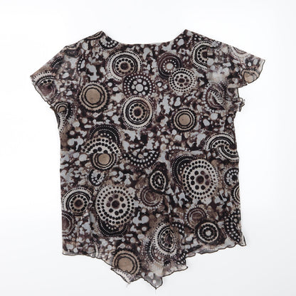 Evans Womens Brown Geometric Chiffon Basic Blouse Size 16