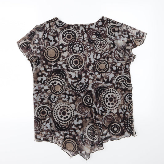 Evans Womens Brown Geometric Chiffon Basic Blouse Size 16