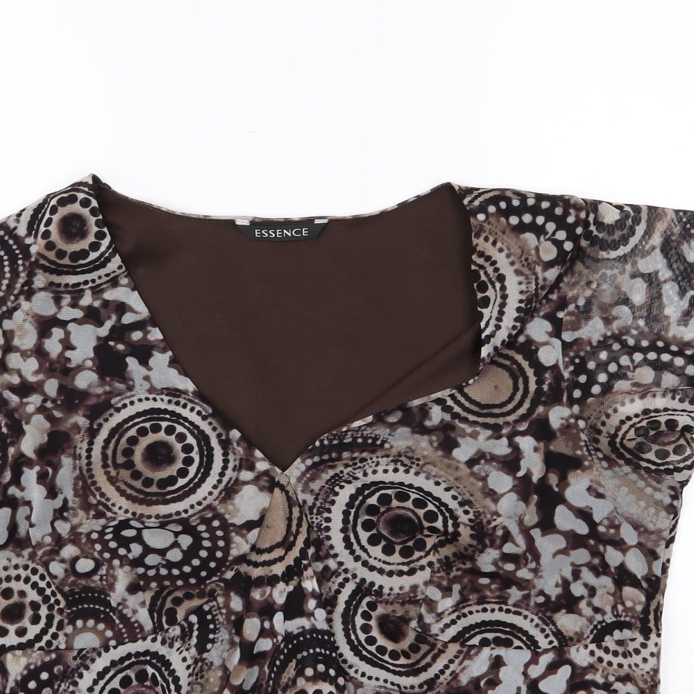 Evans Womens Brown Geometric Chiffon Basic Blouse Size 16