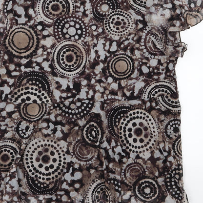 Evans Womens Brown Geometric Chiffon Basic Blouse Size 16
