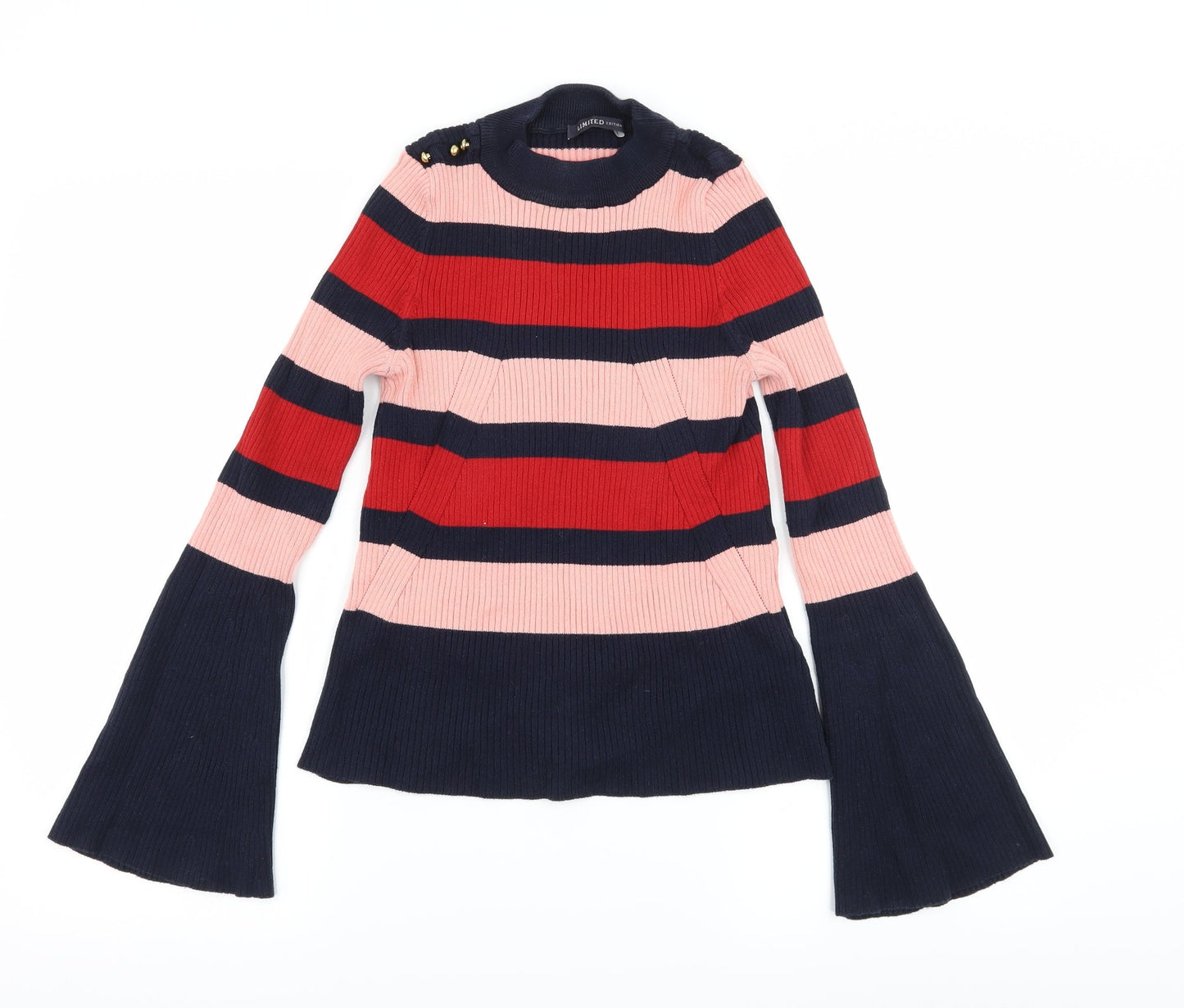 Marks and Spencer Womens Blue Striped Knit Pullover Jumper Size 8  - Flared Sleeves