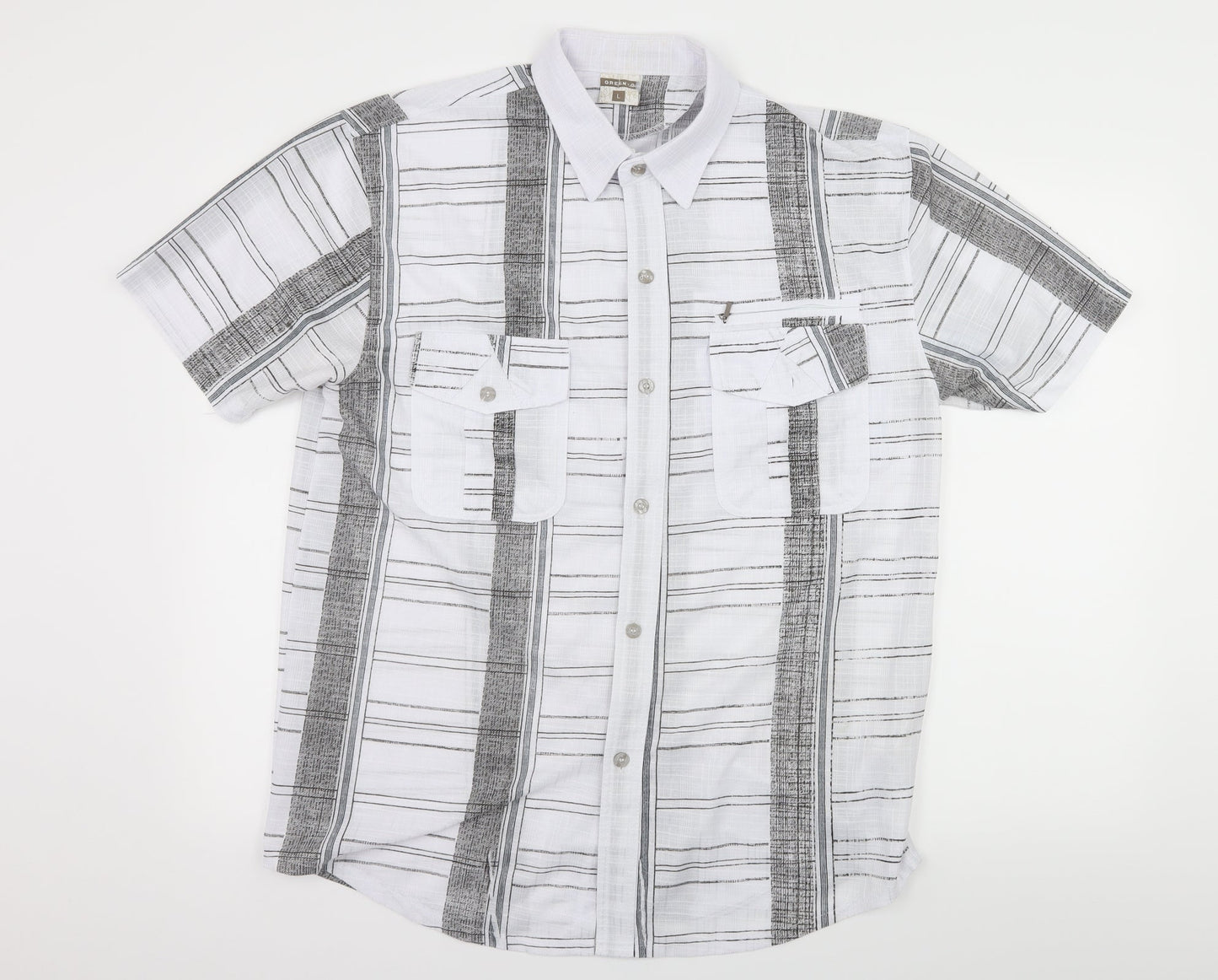 Mens UK Size L Green-G White  Button-Up Short Sleeve Casual Shirt